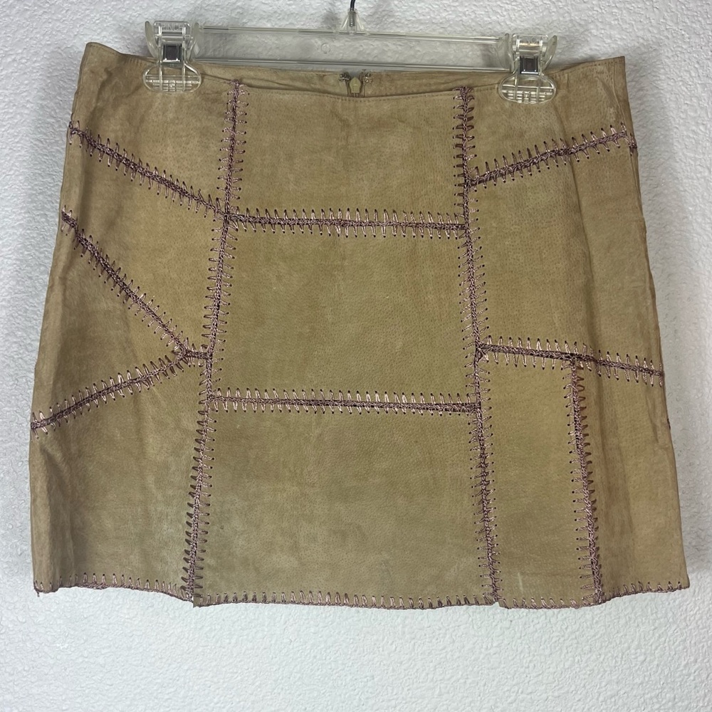 Suede leather patchwork mini skirt camel tan brown vintage y2k NWOT juxtapose